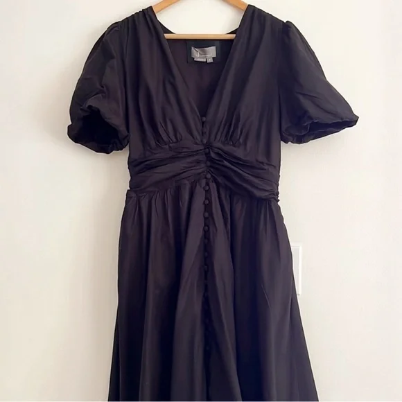 NWOT Anthropologie Katerina Button-Front Midi Dress Black - Picture 6 of 8